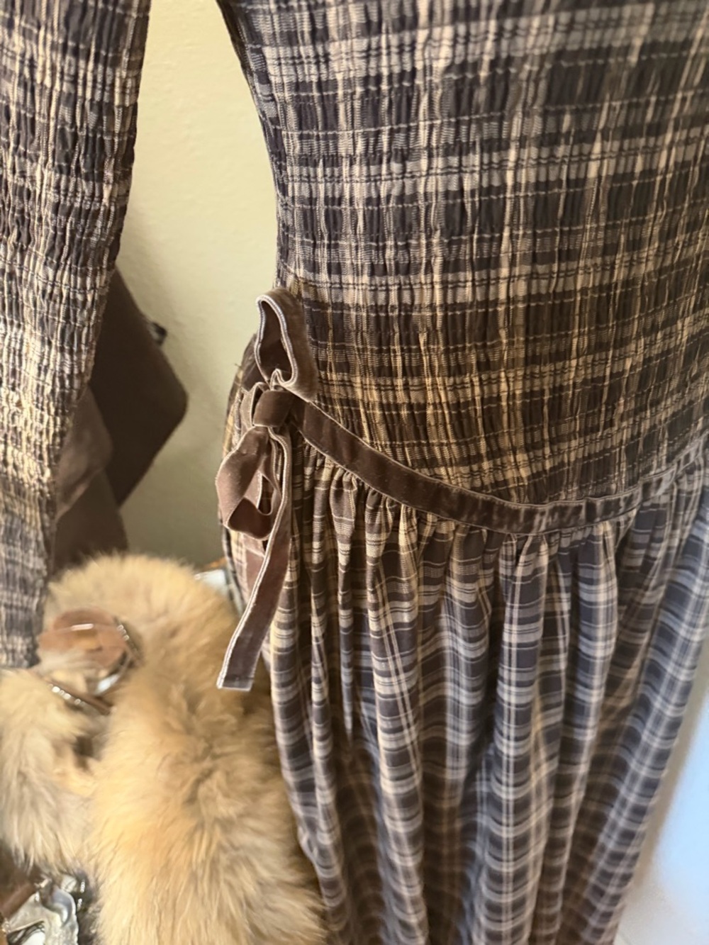 Goldie Lee Plaid Long-Sleeve Midi Dress in Brown and Black - Picture 3 of 6